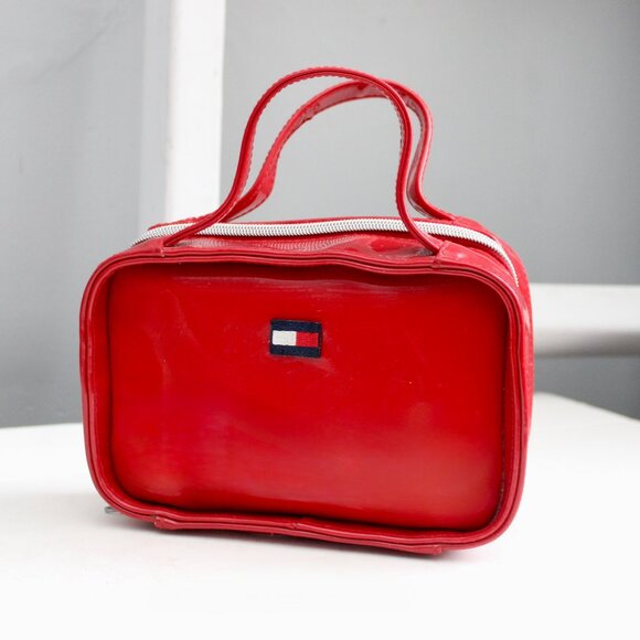 Tommy Hilfiger Vintage Y2K Red PVC 2D Heart Mini Boxy Hand Bag - Picture 1 of 6